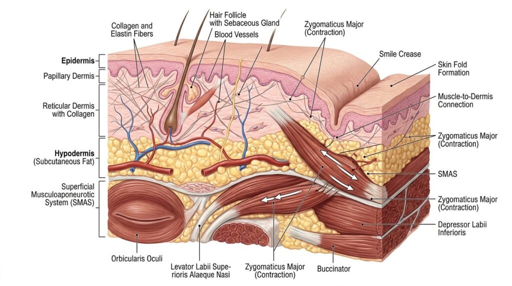 Scientific cross-section illustration style photograph of fa